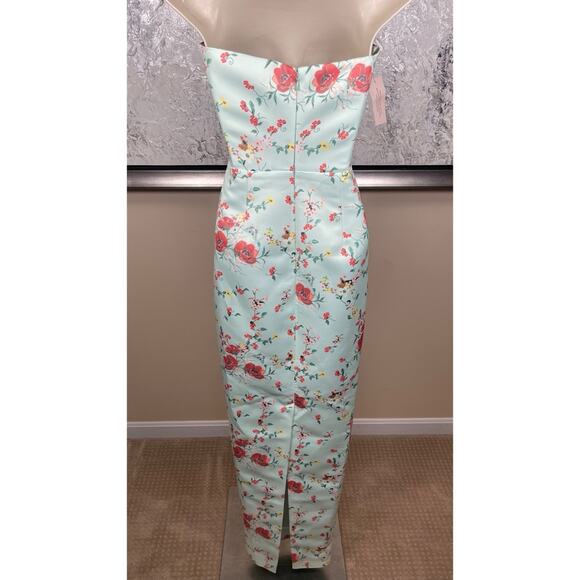 Sau Lee Mona Strapless Floral Bow Detail Column Maxi Dress in Mint Multi Sz 0 - Picture 7 of 9